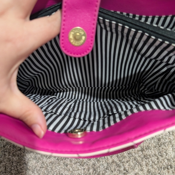 Luv Betsey by Betsey Johnson Pink and Cream Quilted Satchel Bag w/Heart Details - Picture 12 of 13